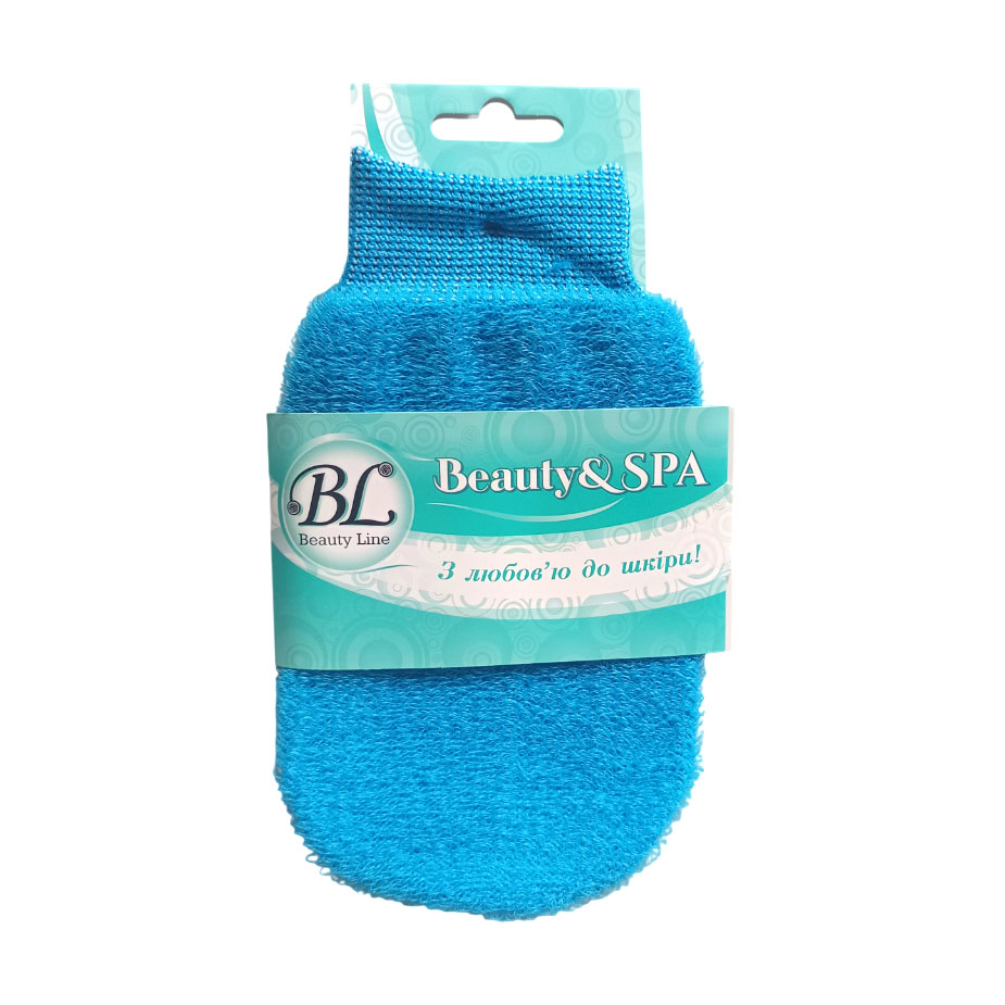 Мочалка-рукавичка Beauty Line Beauty &amp; SPA поліестер, блакитна (412250B)